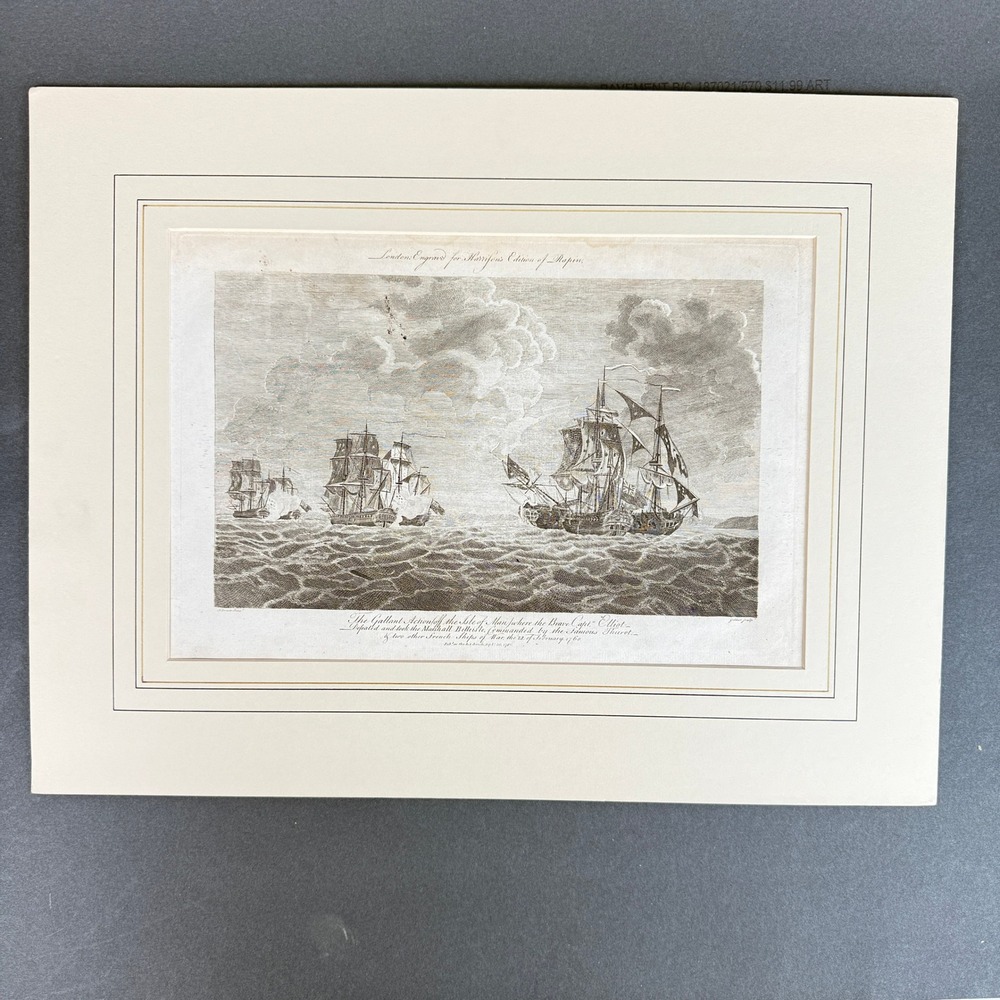 1785 Goldar Engraving Naval Battle Isle of‎ Man Harrison Rapin Laid Paper